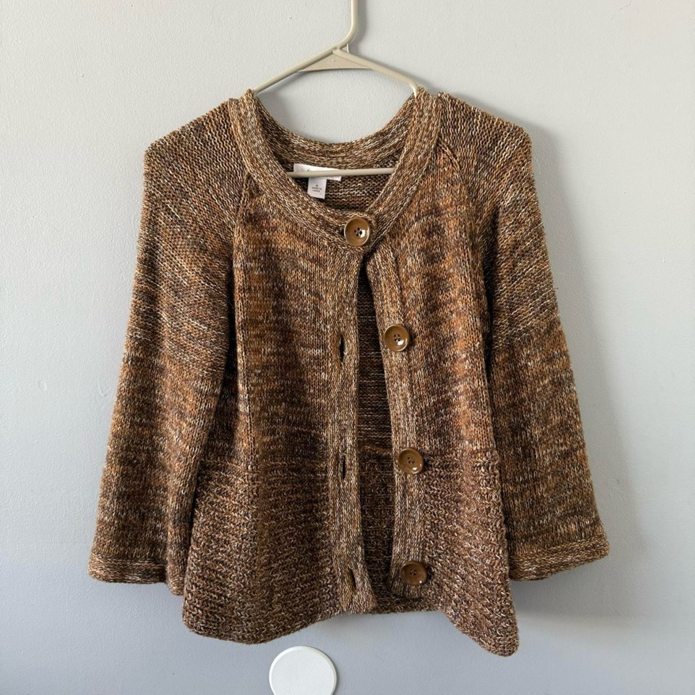 Brown Knit Cardigan with Button Closure